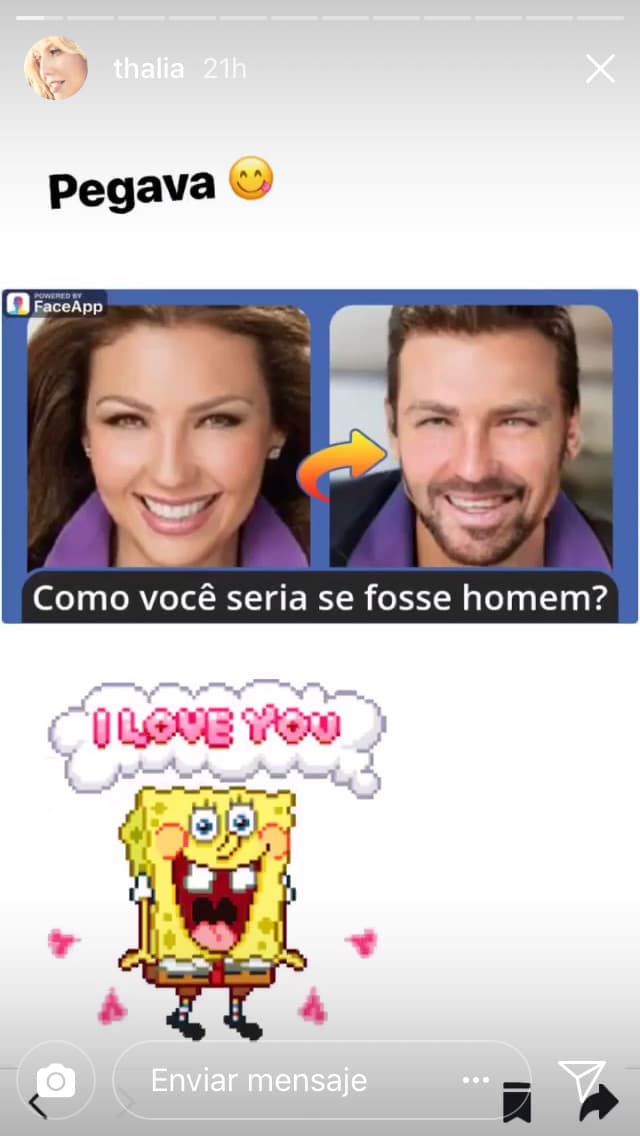 Basándose en una fotografía de la actriz, pudieron saber cómo podría ser en versión hombre. Al parecer, Thalía quedó encantada con su nueva identidad pues le agregó una imagen que decía: "I love you".