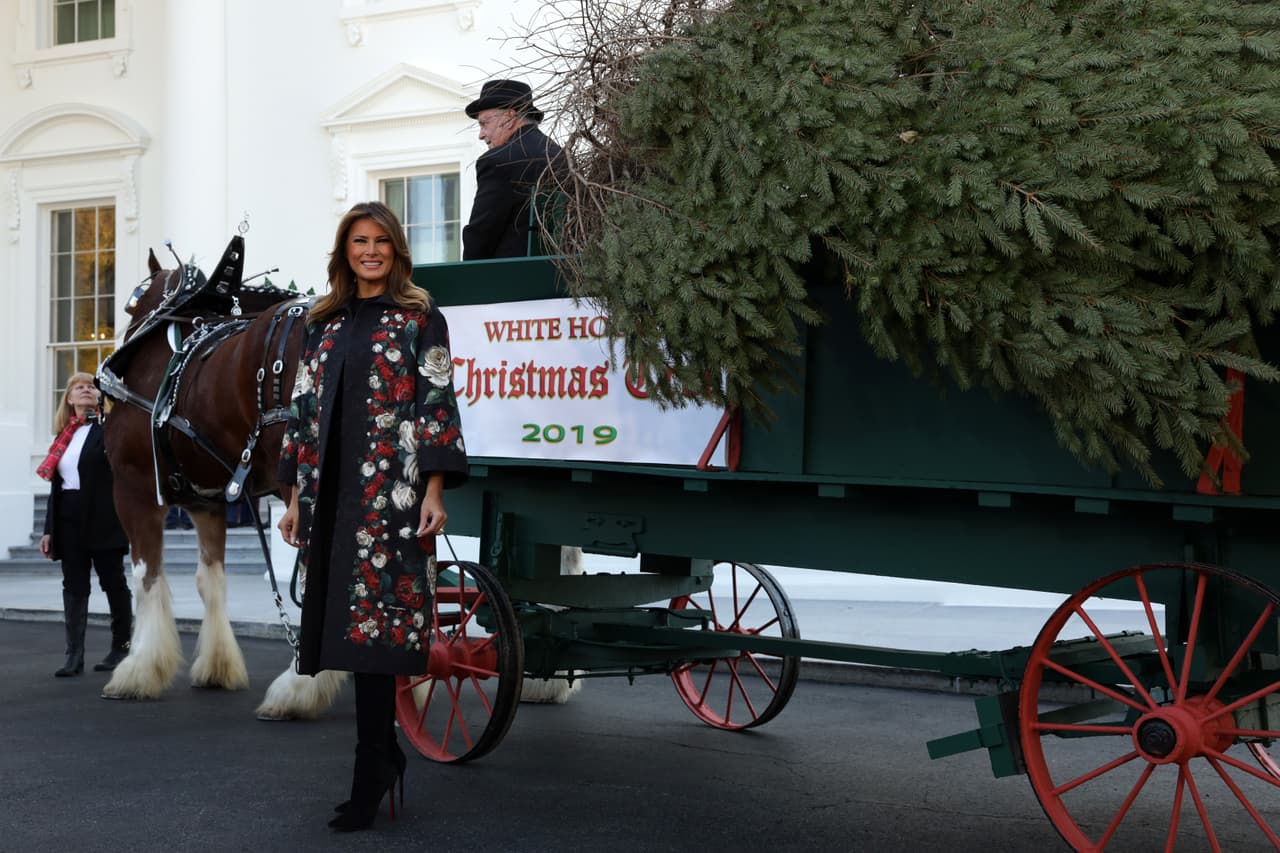 Continuando con una tradición iniciada hace más de 150 años, la primera dama Melania Trump recibió el carruaje con el árbol de Navidad que adornará la Casa Blanca en las fiestas de 2019.