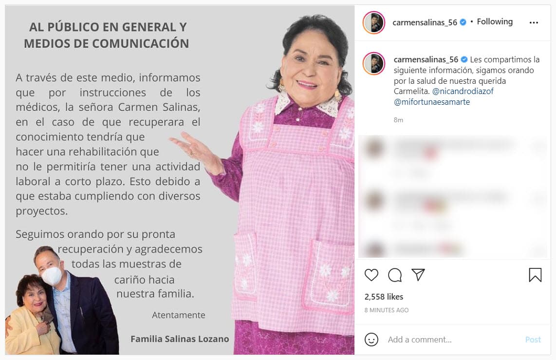 Comunicado familia de Carmen Salinas.
