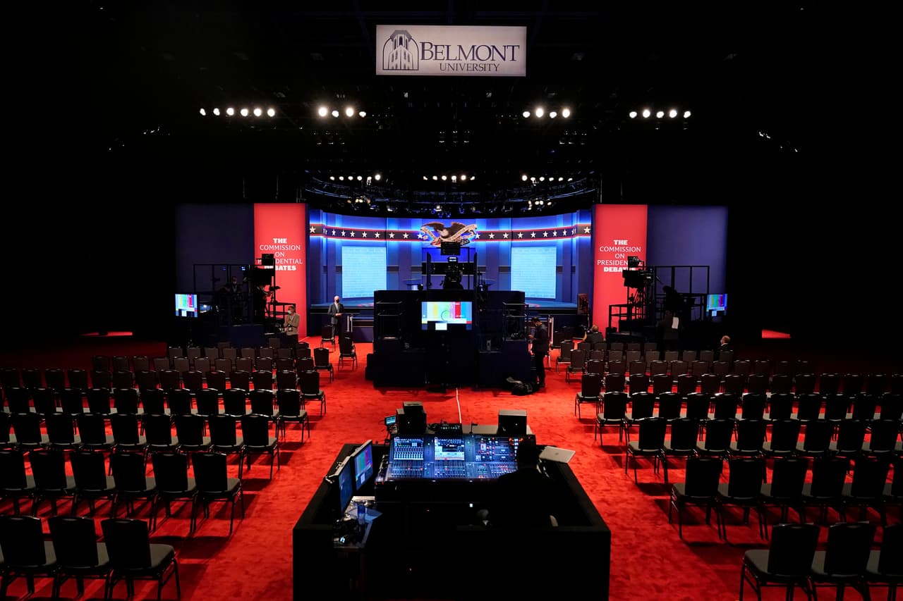 Una toma general del espacio en la Universidad Belmont. Biden hizo una pausa en sus viajes de campaña para concentrarse en la preparación del debate. Prevé que Trump se enfocará en atacarlo intensamente a nivel personal. 
<br>