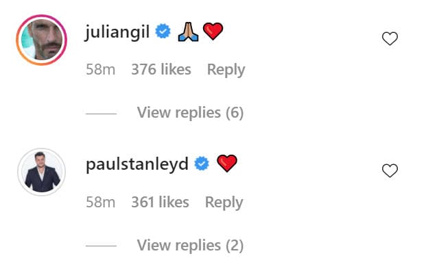 Otros famosos como
<b><a href="https://www.univision.com/famosos/julian-gil-salio-con-su-novia-a-tomar-algo-en-mexico-sin-sospechar-que-serian-testigos-de-un-insolito-robo-video" target="_blank"> Julián Gil</a> </b>y 
<b><a href="https://www.univision.com/famosos/yo-un-dia-me-voy-a-ir-entre-lagrimas-paco-stanley-dejo-instrucciones-para-su-hijo-paul-una-semana-antes-de-morir-fotos" target="_blank">Paul Stanley</a></b> le dejaron estos emoticonos. 
<br>