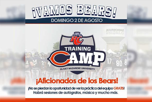¡Vamos Bears Day! El domingo 2 de Agosto de 10 de la mañana a 2 de la tarde en la Universidad Olivet Nazarene en Bourbonnais, a solo 60 millas al sur de Chicago. Un evento familiar y gratis.