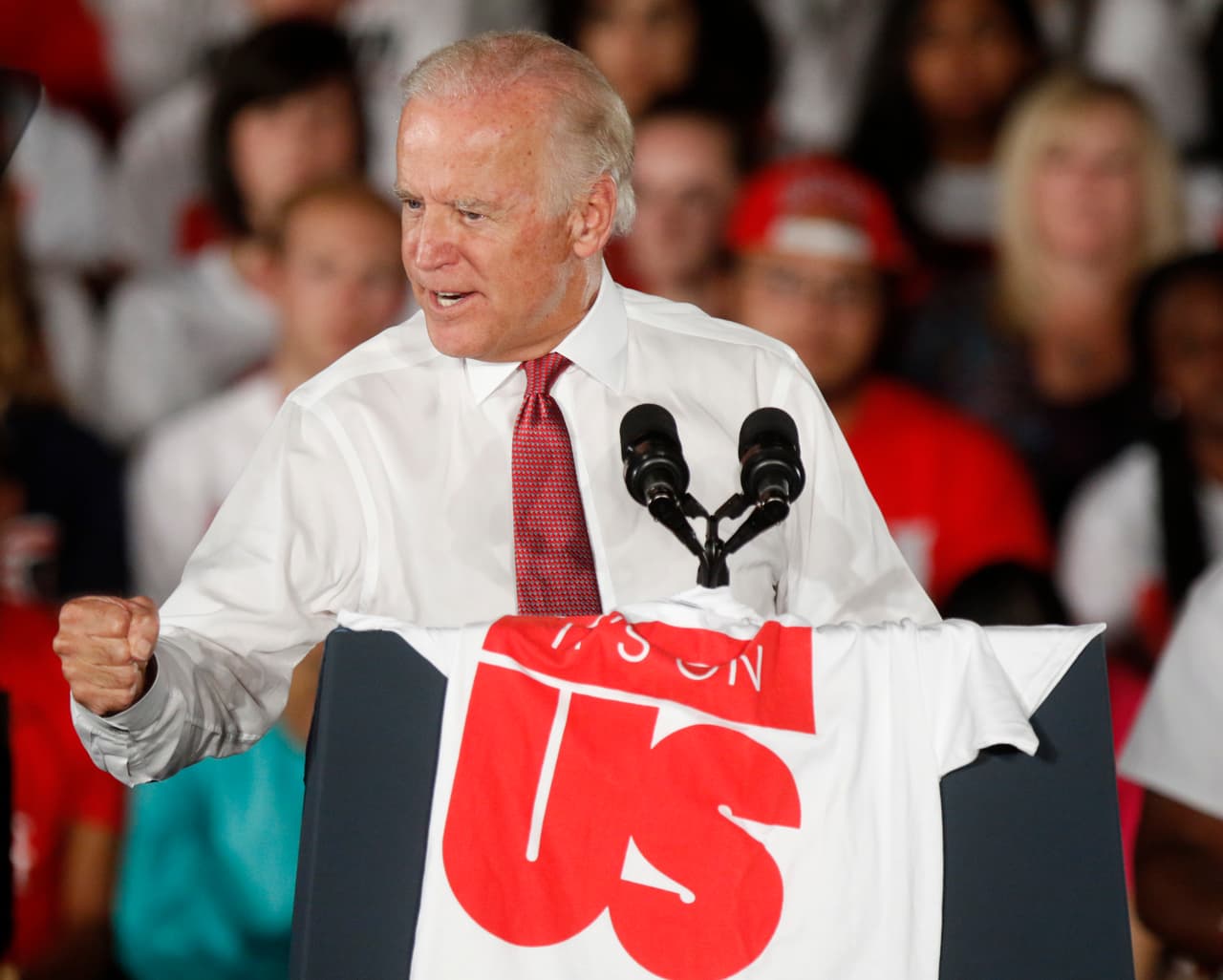 Vice President Joe Biden speaks during an It's On Us event on the Ohio State University campus in Columbus, Ohio, Thursday, Sept. 17, 2015. Biden was speaking about the importance of preventing sexual assault on college campuses. (AP Photo/Paul Vernon)