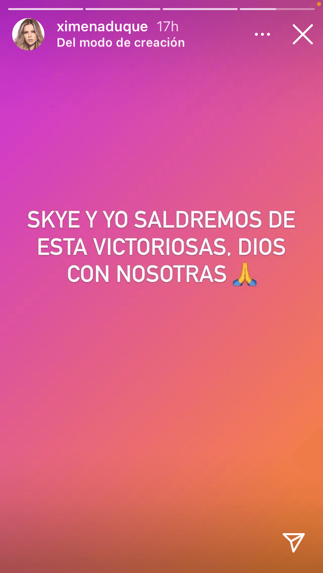 Sobre su estado de gestación, solo mencionó que ella y su bebé Skye "saldrán victoriosas". 
<br>