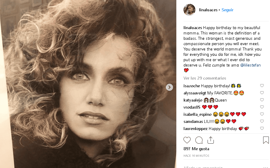 <b><a href="https://www.univision.com/shows/el-gordo-y-la-flaca/ademas-de-modelo-es-bailarina-la-hija-de-lili-estefan-llena-de-orgullo-a-su-madre-fotos">Su hija, Lina Luaces,</a></b> también la felicitó a través de las redes sociales y, a manera de reconocimiento, publicó una serie de fotografías pocas veces vistas de Lili Estefan.