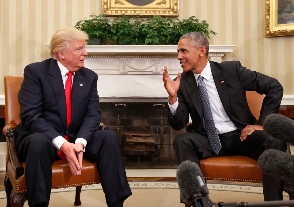 Encuentro entre Trump y Obama en la Casa Blanca tras la victoria del republicano en 2016.