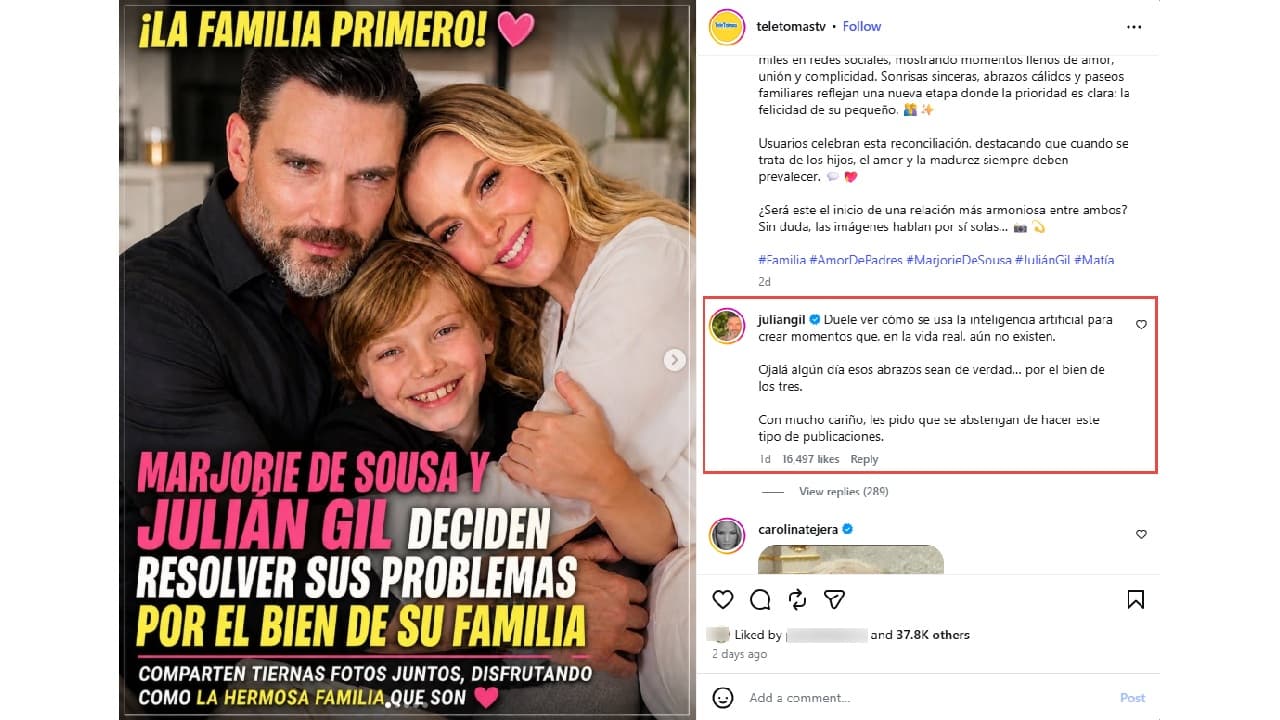 Julián Gil reacciona a fotos con su hijo y Marjorie de Sousa hechas con IA.