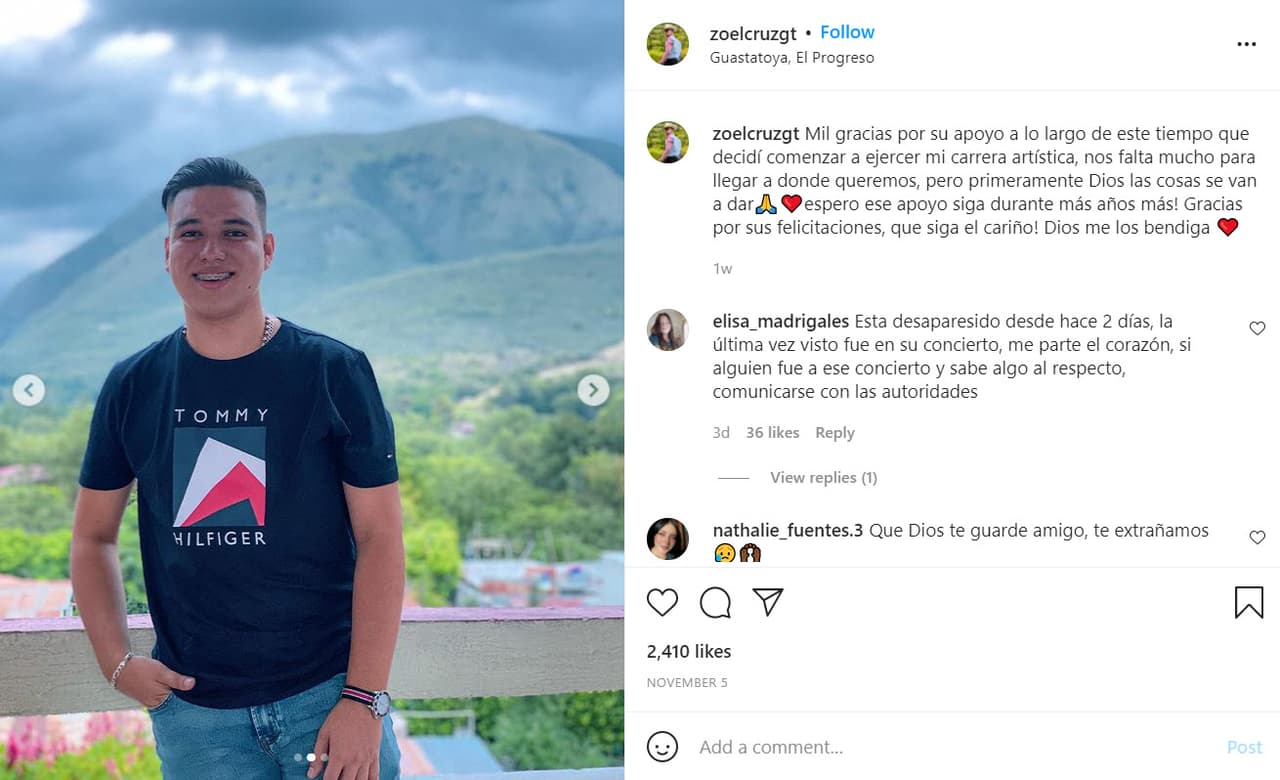 Zoel Cruz fue secuestrado el 12 de noviembre en Guatemala.