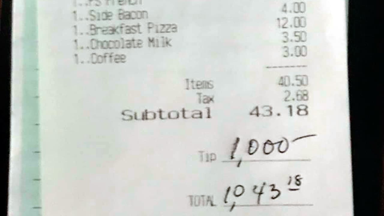 Restaurante de Nueva Jersey recibe propina de 1,000 dólares en gratitud por su trabajo