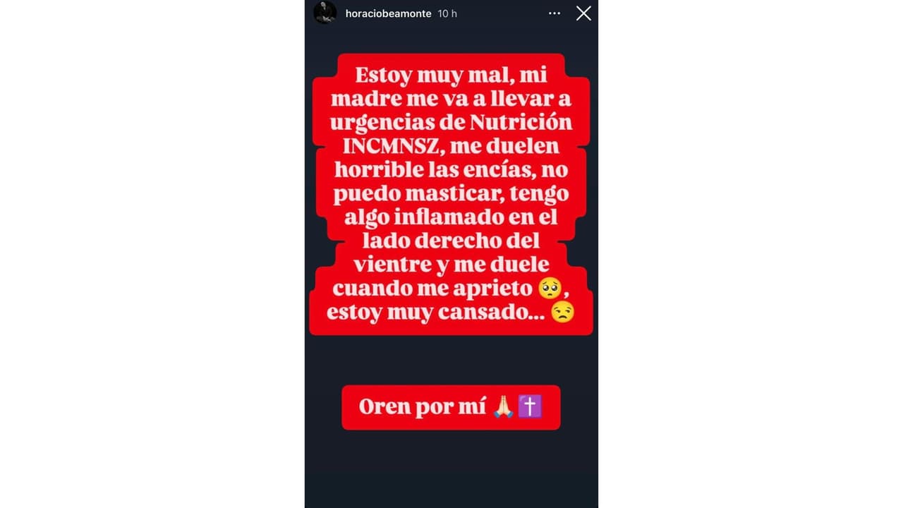 El mensaje de Horacio Beamonte antes de ser trasladado a urgencias.