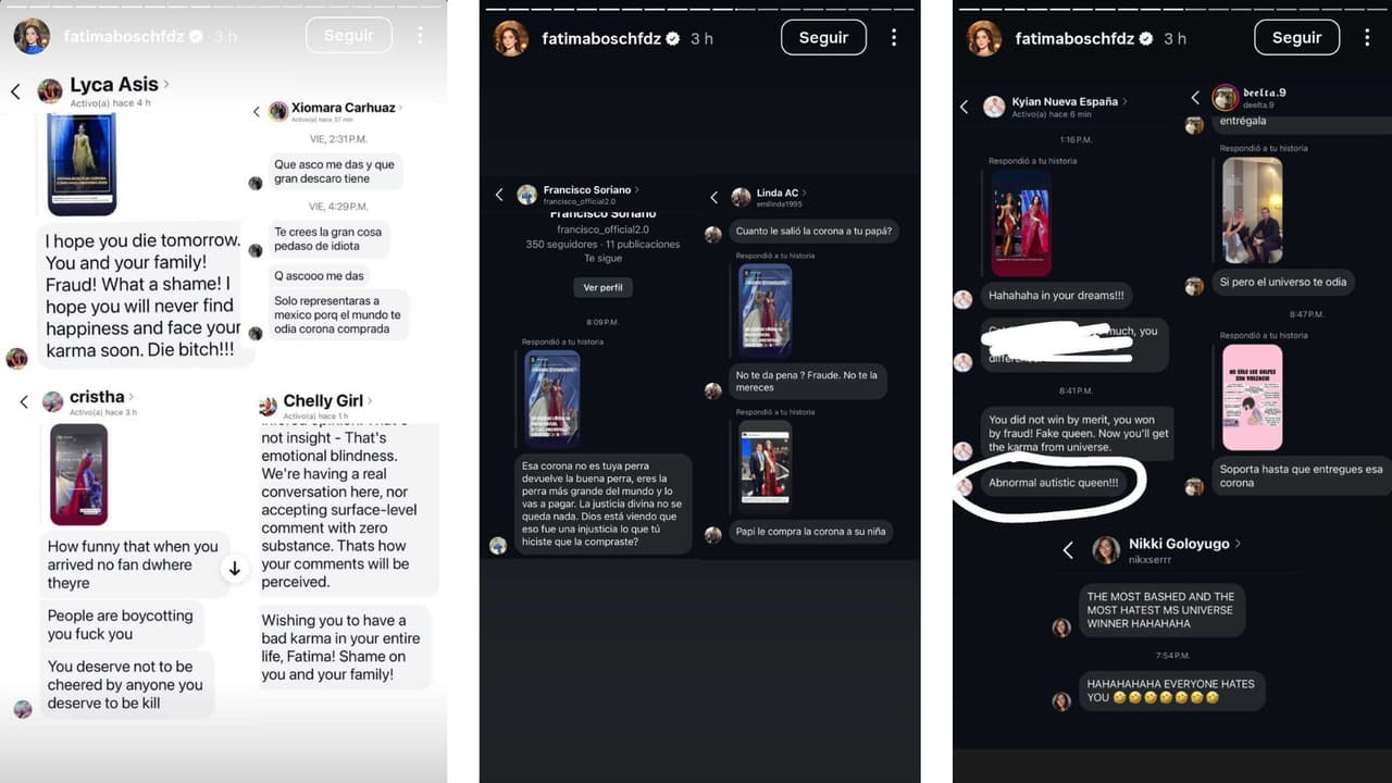 Fátima Bosch mostró los mensajes de odio que ha recibido.