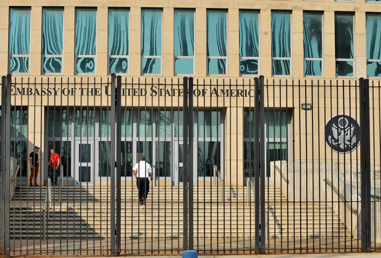 View of the US Embassy in Havana on December 17, 2015. The United States announced Thursday the resumption of regular flights to and from Cuba, the latest step in a historic thaw in relations. "On December 16, the United States and Cuba reached a bilateral arrangement to establish scheduled air services between the two countries," the State Department said in a statement. AFP PHOTO/YAMIL LAGE / AFP / YAMIL LAGE (Photo credit should read YAMIL LAGE/AFP/Getty Images)