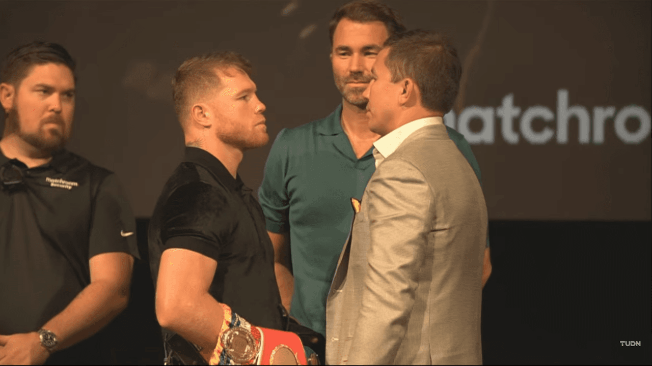 Conferencia de prensa de la trilogía entre el mexicano Saúl 'Canelo' Álvarez y el kazajo Gennady Golovkin 'GGG' en Los Angeles.