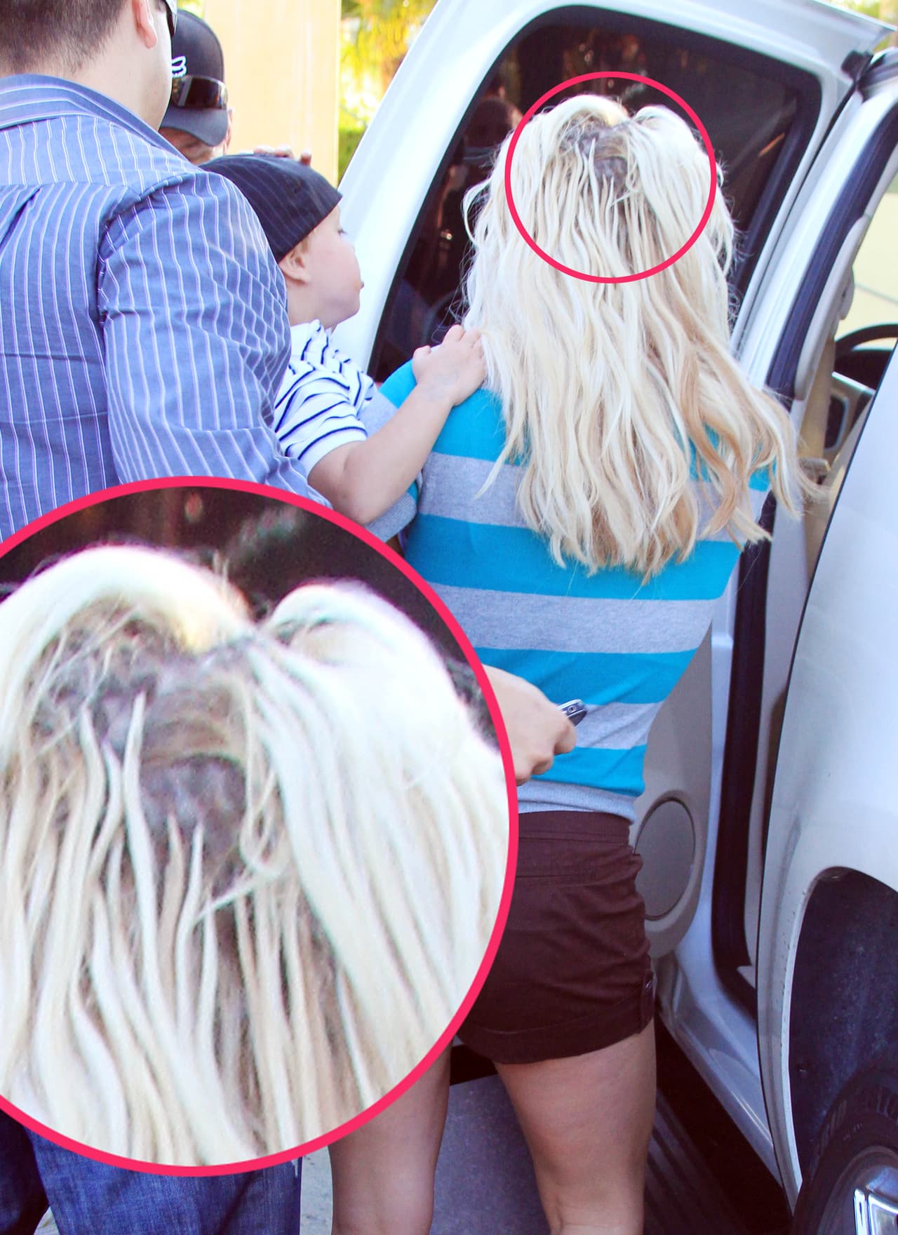 La cantante ha teñido tantas veces su pobre cabellera que así de maltratada la tiene y hasta unos huecos se le ven en la cabeza.