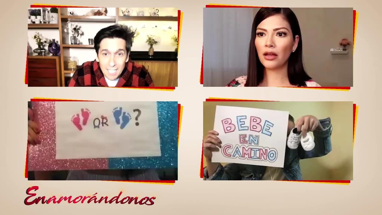 Luego de relatar que han vivido separados por la emergencia sanitaria, los enamorados dieron la noticia en la emisión virtual con un mensaje escrito en unas cartulinas. La frase "Bebé en camino" acompañada por unos pequeños pies dejaron a todos con la boca abierta.