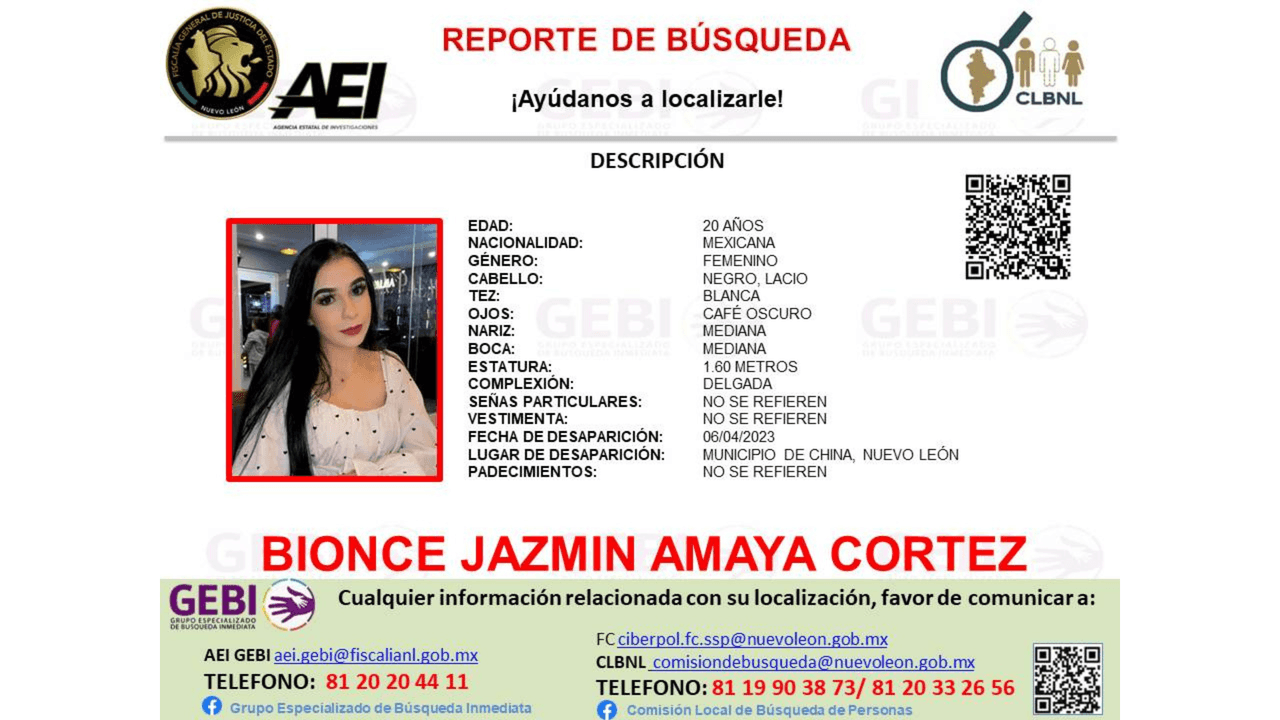 No te quedes sin hacer el reporte: si sabes algo de Bionce, llama a estos teléfonos o envía tu denuncia.