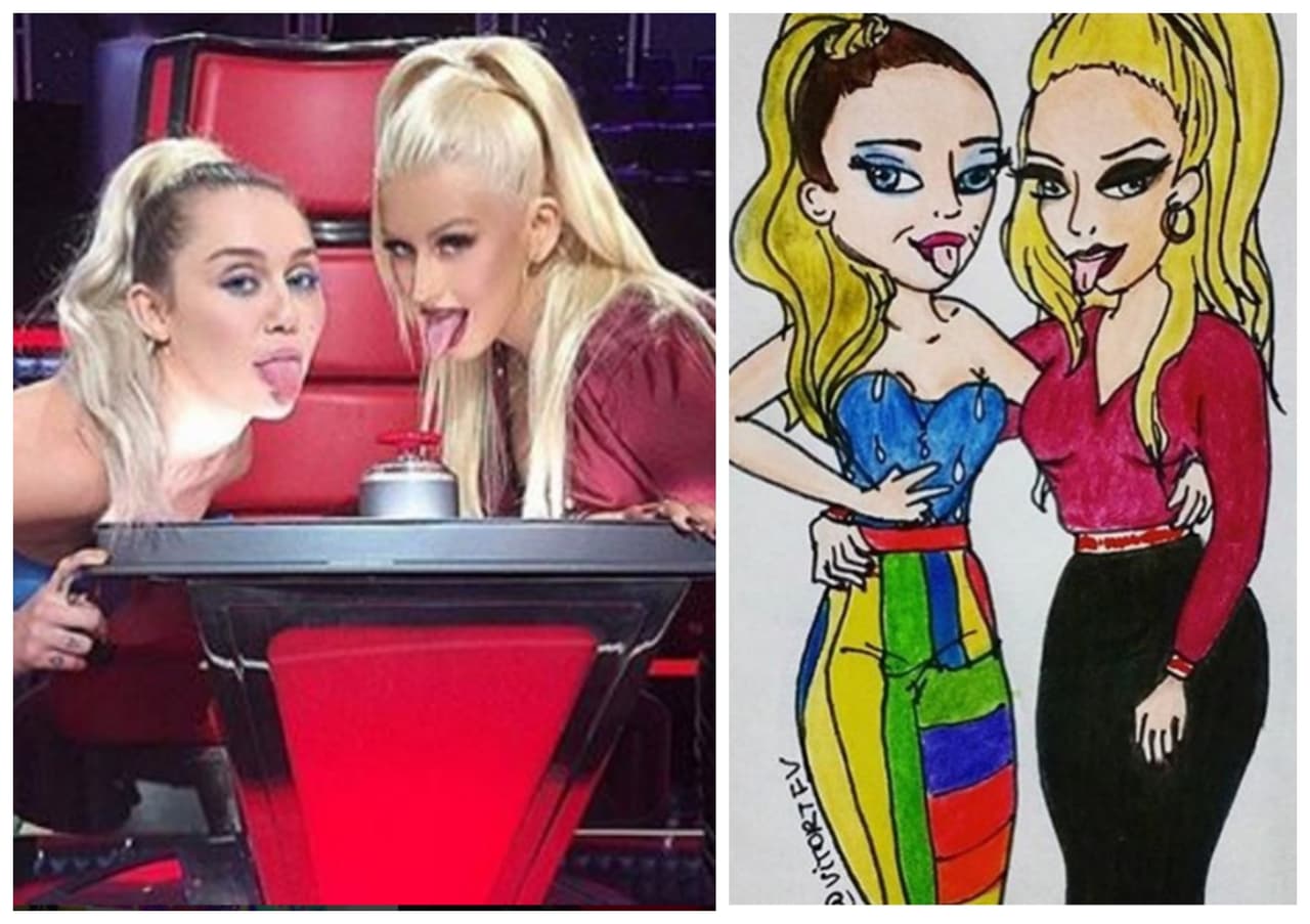 Cristina Aguilera y Miley Cyrus se vieron super traviesas al publicar esta imagen, lo que desató la creatividad de sus seguidores.