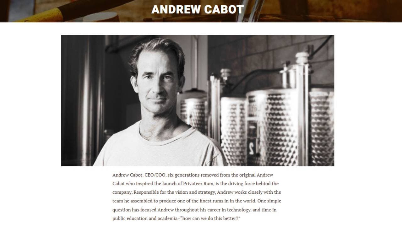 Andrew Cabot, esposo de Kristin Cabot y CEO de Privateer Rum.