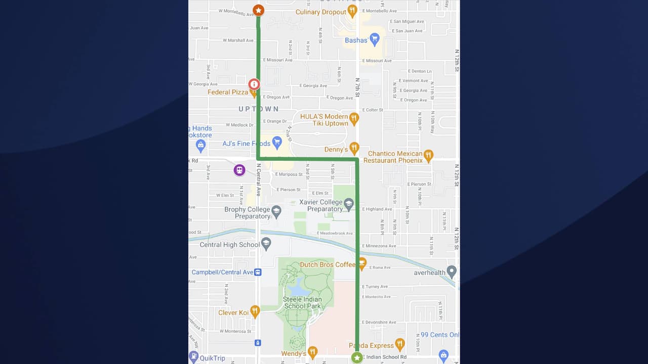 Según APS, esta es la ruta del evento: El desfile comienza en la Avenida Central y Montebello, viaja hacia el sur hasta la Avenida Central y Camelback Road, se dirige hacia el este a lo largo de Camelback Road hasta la calle 7 y continúa hacia el sur por la calle 7 hasta la Indian School Road.