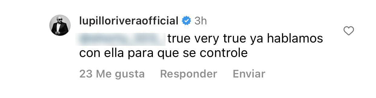 "Ya hablamos con ella para 
<b>que se controle</b>", aseguró el hermano de Jenni Rivera en respuesta al mensaje. 
<br>