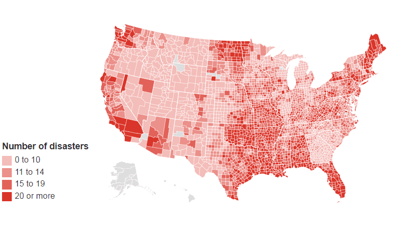 Así se ven 90 años de desastres naturales en EEUU
