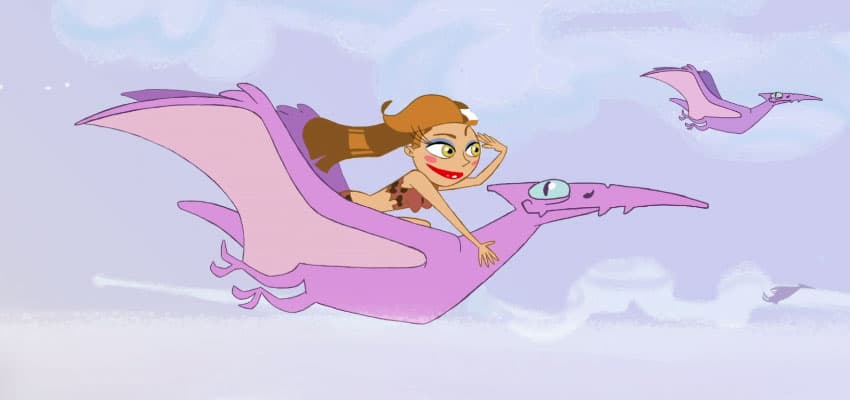 Llega a la prehistoria y rápido sale huyendo montando un pterodáctilo.