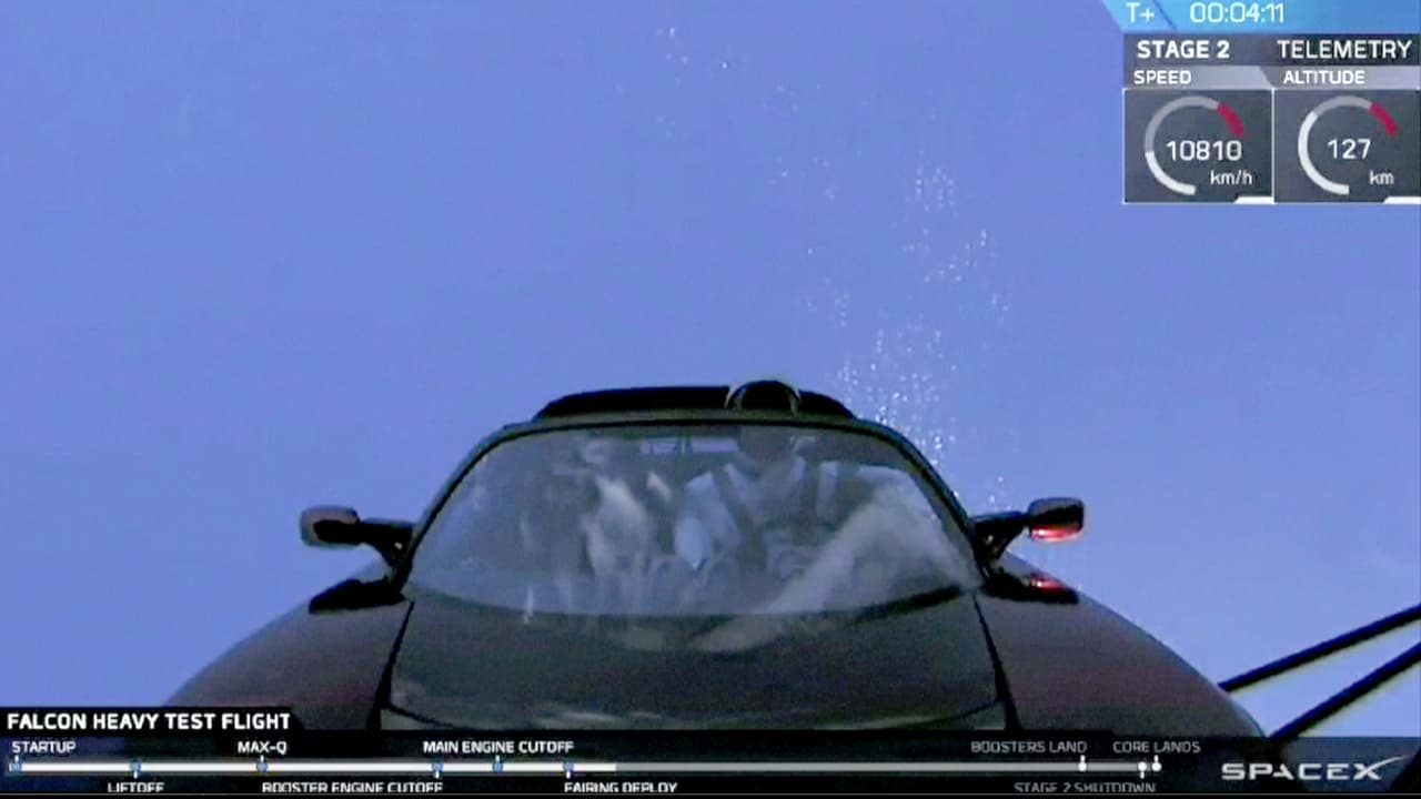 El auto Tesla viajará de camino al espacio para describir una órbita elíptica alrededor del Sol que se extiende tan lejos como la de Marte, planeta con el que podría interceptarse en seis meses.