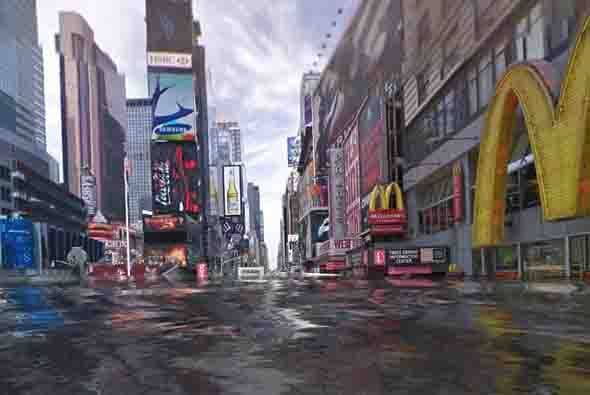 La famosa calle de Times Square en Nueva York y una muestra de si esto llegará a pasar en la cosmpolita ciudad. Foto tomada del sitio worldunderwater.org.