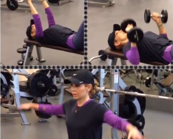 Además del yoga, también hace pesas. Así como la ves de flaquita y chiquita, Thalía tiene gran fuerza muscular.