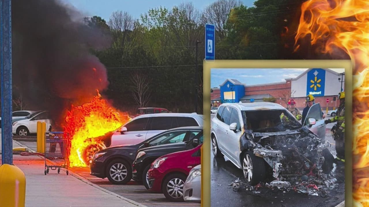 Auto se incendia en el estacionamiento de un Walmart, su dueño estaba comprando refrigerante