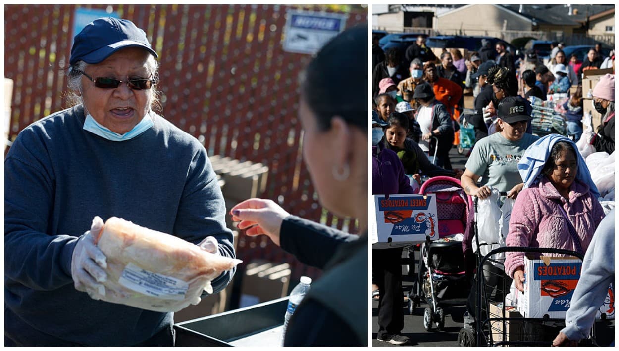 Miles de personas hacen fila en Oakland por alimentos gratis para la cena de Acción de Gracias