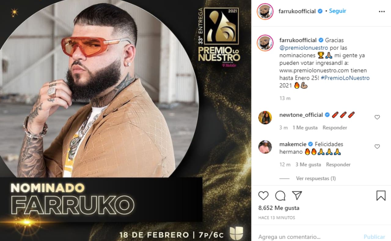 <b>Farruko</b>, quien inclusive compite con dos canciones en una misma categoría (Remix del Año), también se unió a la celebración.