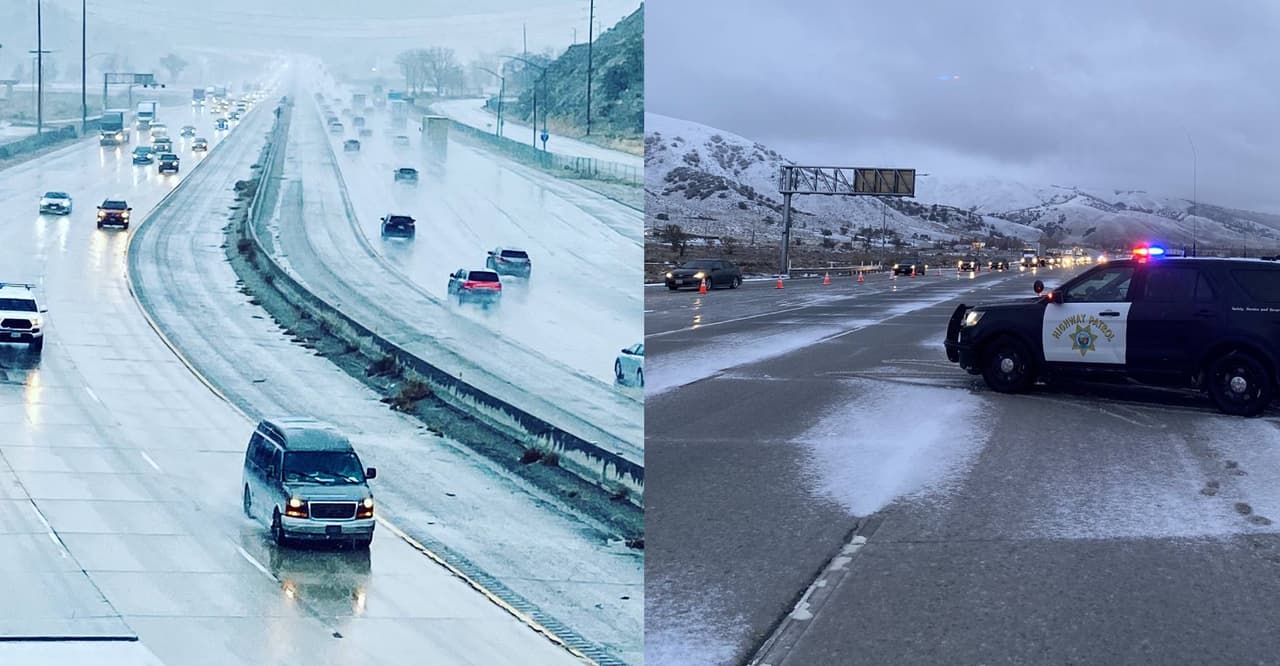 Cierre de vías por nieve, lluvia y caída de rocas durante tormenta invernal de fin de año en California