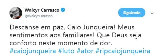 Incluso, el dramaturgo brasileño Walcyr Carrasco compartió sus condolencias través de su cuenta de Twitter: "Descansa en paz. ¡Gracias, Junqueira!. Mis sentimientos hacia la familia. Que Dios sea consuelo en este momento de dolor".
