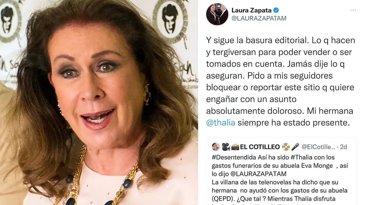 Laura Zapata negó haber dicho que Thalía "no le ha preguntado ni cuánto gastó en el funeral" de su abuela Eva Mange.
