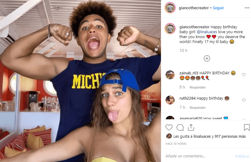 Gianco Rice, la pareja con quien Lina ha compartido diversos momentos en Instagram, le dedicó este mensaje: "¡Feliz cumpleaños niña! ¡Lina Luaces te amo más de lo que sabes, te mereces el mundo! Finalmente 17 mi pequeño bebé".