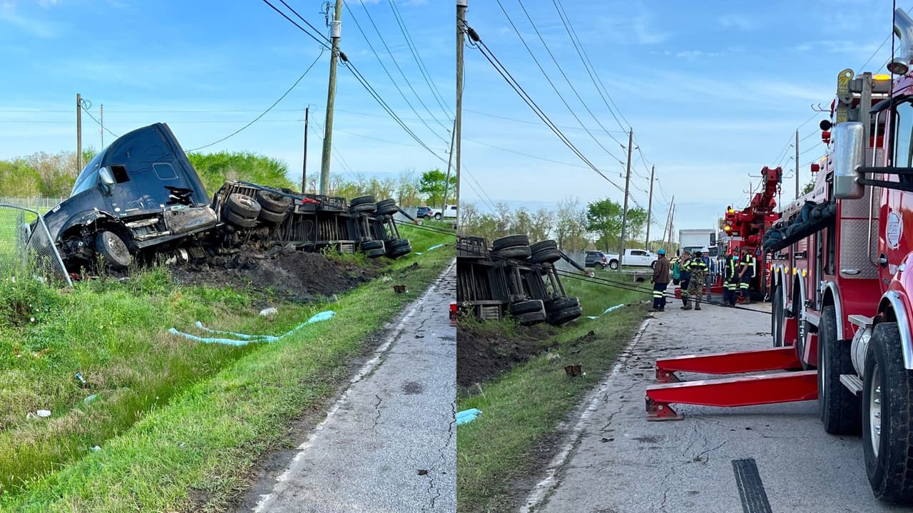 Reportan accidente de un camión de 18 ruedas al noreste del condado de Harris