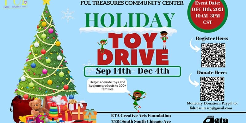 <b>Ful Treasures Community Center</b>
<br>Ful Treasures Community Center organiza una recolección y donación de juguetes y productos de higiene para el área sur de Chicago. Quienes deseen recibir el beneficio deben llenar 
<a href="https://form.jotform.com/213205322824142">este registro</a>.
<br>