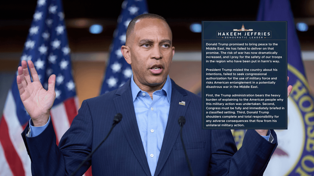 <b>Hakeem Jeffries</b>, líder minoritario demócrata de la Cámara de Representantes
<br>El líder minoritario de los demócratas en la Cámara de Representantes, también representante de California, dijo que Trump debe explicar a los estadounidenses por qué tomó medidas militares y afirma que será su responsabilidad si hay alguna consecuencia.