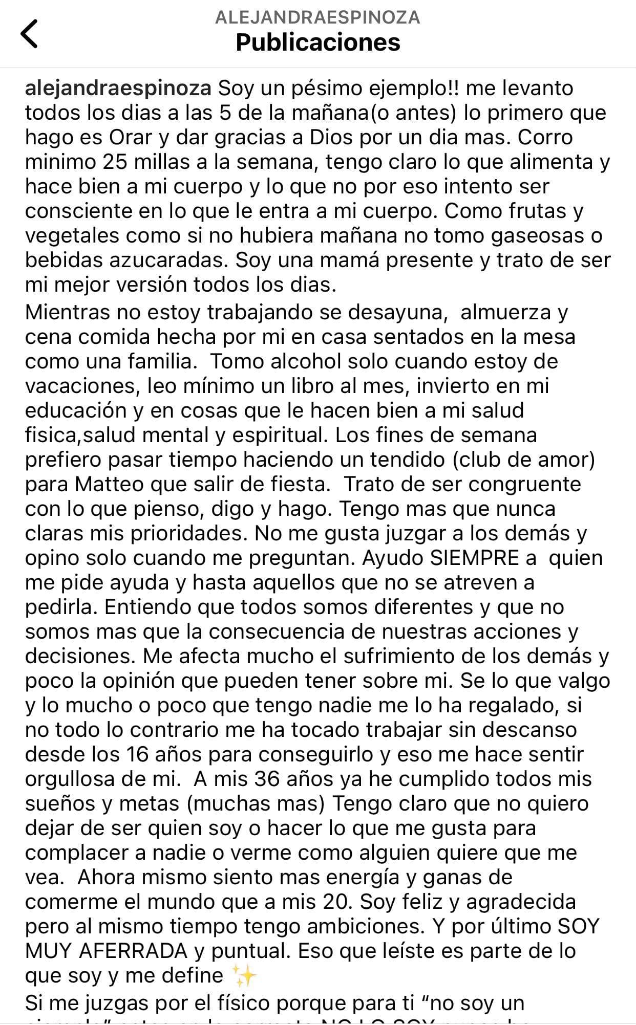 "
<b>Corro mínimo 25 millas a la semana</b>, tengo claro lo que alimenta y hace bien a mi cuerpo y lo que no, por eso intento ser consciente en lo que le entra a mi cuerpo. Como frutas y vegetales como si no hubiera mañana, no tomo gaseosas o bebidas azucaradas", explicó.
<br>