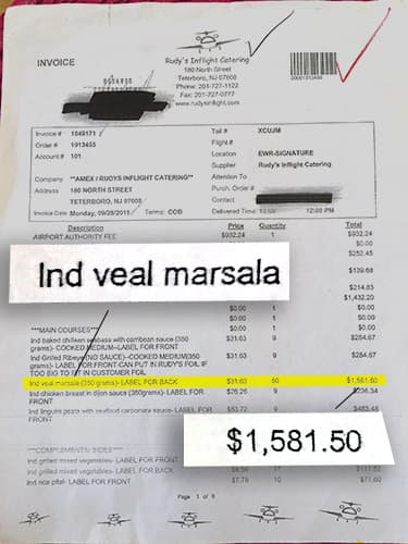 El desglose de los platillos que comieron durante el viaje México-Newark en 2015, rumbo a la Asamblea de la ONU.