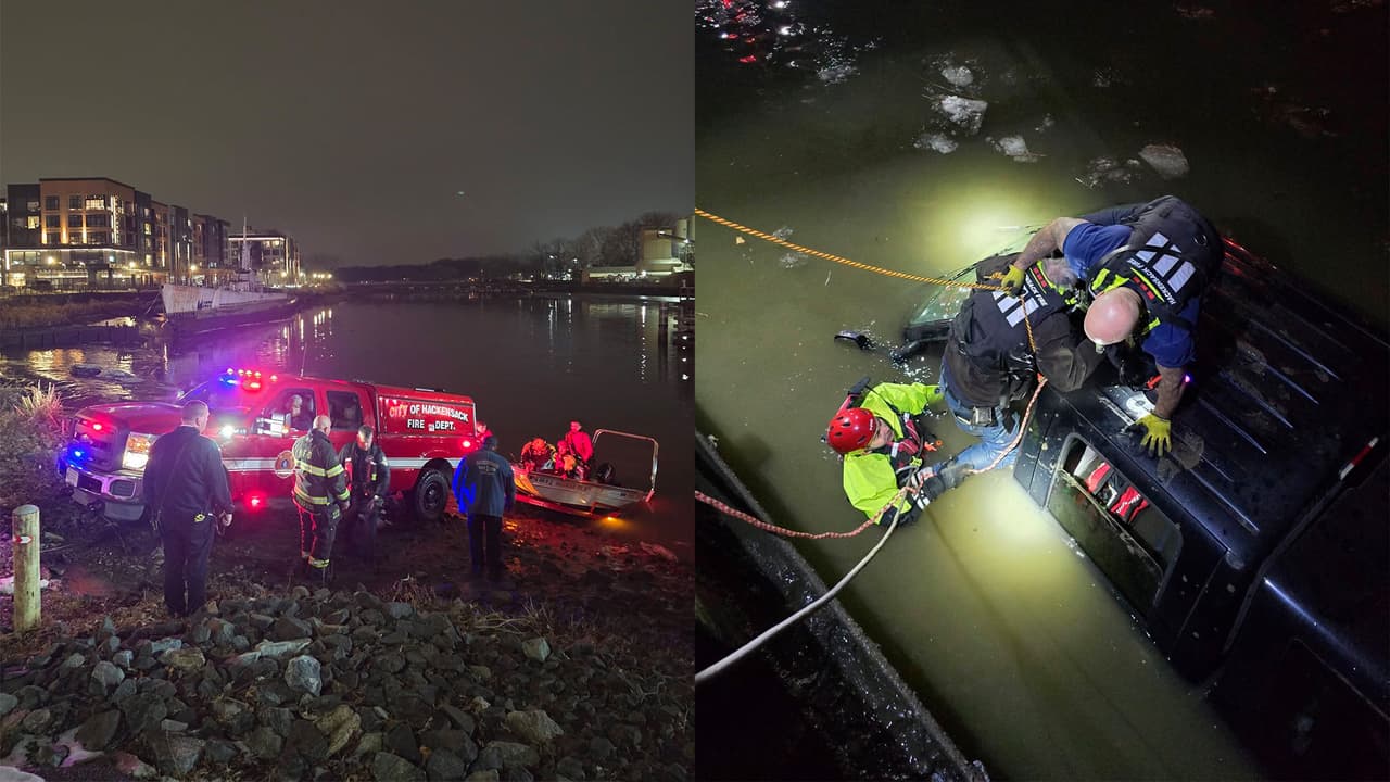  Rescatan a conductor de 79 años tras caer con su auto al río Hackensack en Nueva Jersey