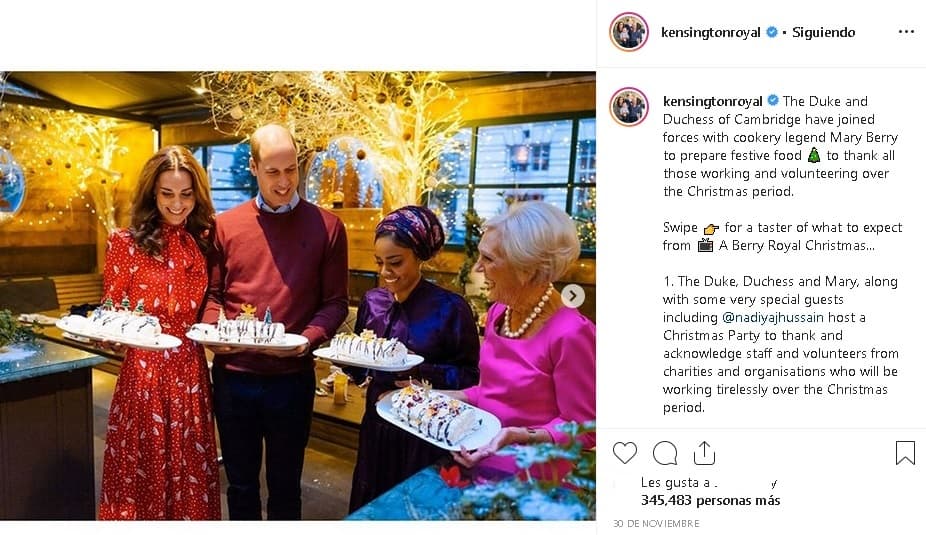 Una de esas palabras la reveló su madre, 
<b>Kate Middleton</b>, durante su participación en el especial navideño
<b> <a href="https://www.bbc.co.uk/programmes/m000cfrm" target="_blank">'A Berry royal Christmas'</a> </b>de la BBC, al lado de su marido, el príncipe William, y de la famosa chef de televisión Mary Berry (con ellos en la foto).