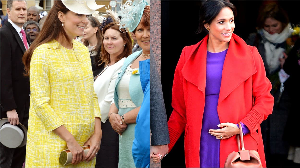 <b>Color block: </b>Estos atuendos son la muestra de que ni Kate ni Meghan intentaron pasar desapercibidas durante el embarazo. Para una fiesta en los jardines de Buckingham, Kate Middleton eligió un llamativo vestido amarillo canario de EMilia Wickstead combinado con beige. Mientras que Meghan sorprendió con una combinación audaz en morado y rojo de Aritzia y Sentaler que levantó muchísimos comentarios.