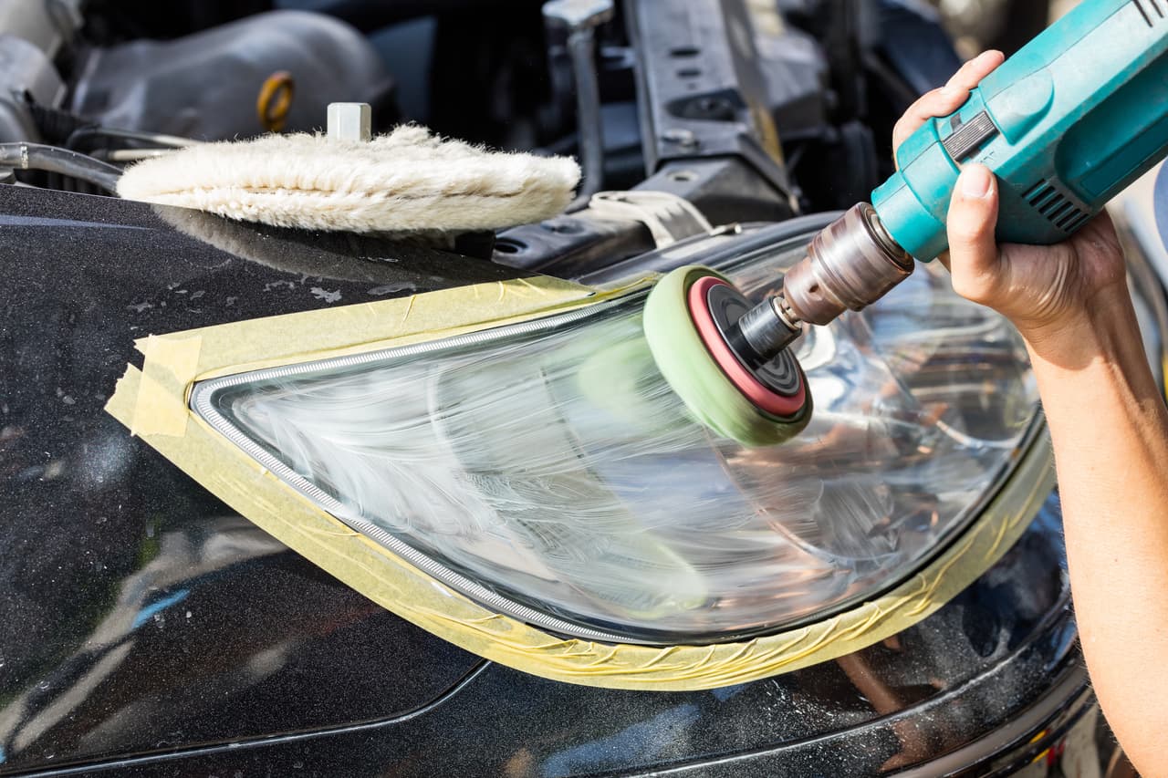 Si lo anterior no fue suficiente para recuperar el brillo, entonces habrá que pulir la superficie. Para ello necesitarás lijas de diferentes grosor, cinta para enmarcar los faros, una máquina pulidora, una crema, cera o líquido pulidor especial para superficies plásticas, que no sea abrasivo. Recuerda que queremos mantener el brillo del faro como recién salido de agencia.