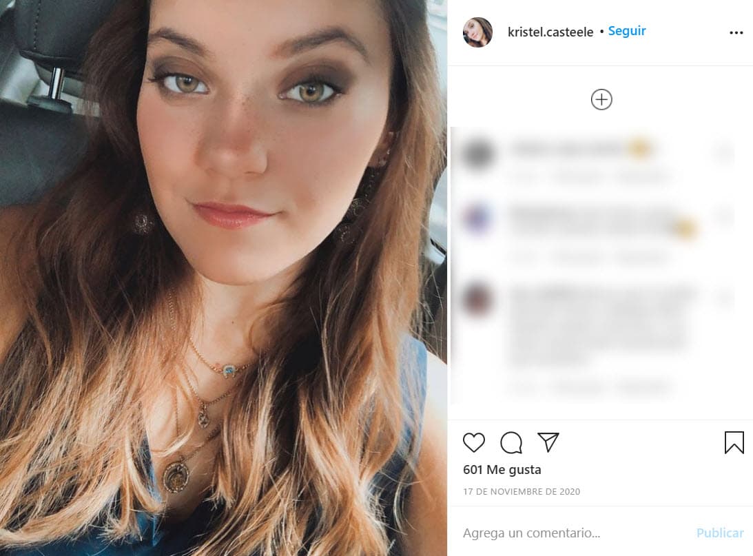 Kristel tiene una cuenta pública en Instagram, en ella solo tiene tres publicaciones, la más reciente es esta con fecha de 17 de noviembre de 2020.
<br>