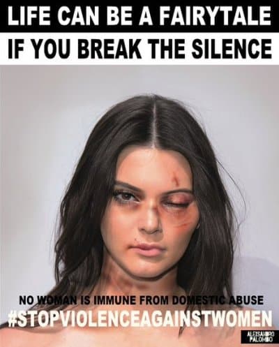 El artista Alexsandro Palombo logró llamar la atención del mundo al lanzar esta campaña llamada (La vida puede ser un cuento de hadas, si se rompe el silencio) en la que expone a varias famosas con golpes y moretones.