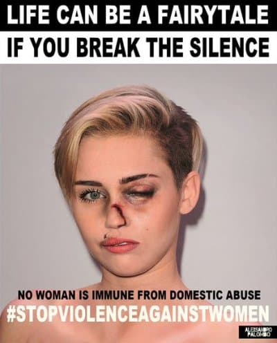 El artista Alexsandro Palombo logró llamar la atención del mundo al lanzar esta campaña llamada (La vida puede ser un cuento de hadas, si se rompe el silencio) en la que expone a varias famosas con golpes y moretones.
