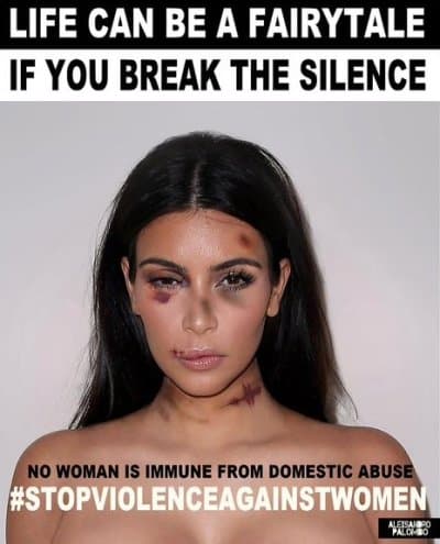 El artista Alexsandro Palombo logró llamar la atención del mundo al lanzar esta campaña llamada (La vida puede ser un cuento de hadas, si se rompe el silencio) en la que expone a varias famosas con golpes y moretones.