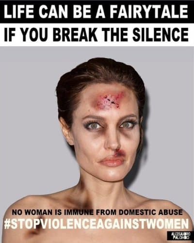 El artista Alexsandro Palombo logró llamar la atención del mundo al lanzar esta campaña llamada (La vida puede ser un cuento de hadas, si se rompe el silencio) en la que expone a varias famosas con golpes y moretones.